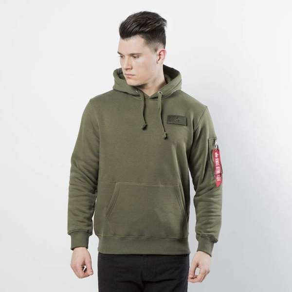 Alpha Industries Red Stripe Hoody dark green 178314 257 Bludshop