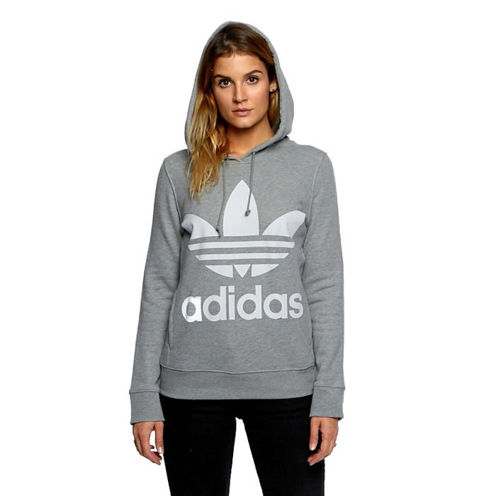 Adidas Originals WMNS Trefoil Hoodie medium grey heather | Bludshop.com