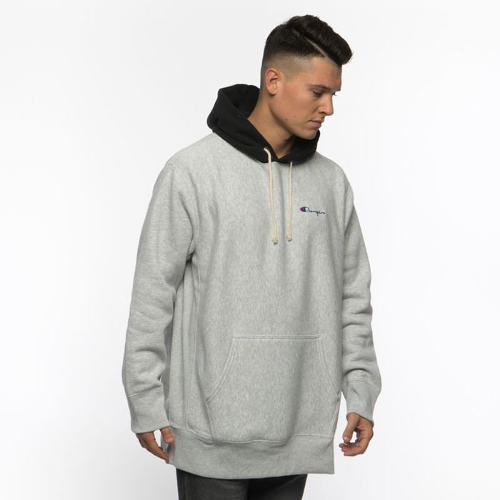 champion reverse weave logo hoodie sweatshirt light grey