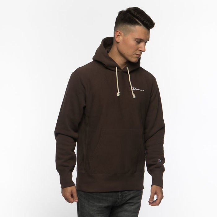 Champion Sweatshirt Small Script Logo Reverse Weave Hoodie brown