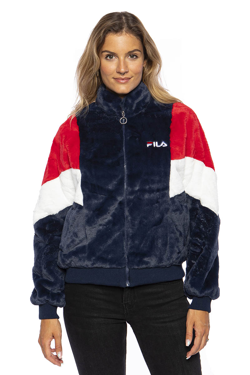 Fila Women Elin Fake Fur Jacket black iris bright white true red Bludshop