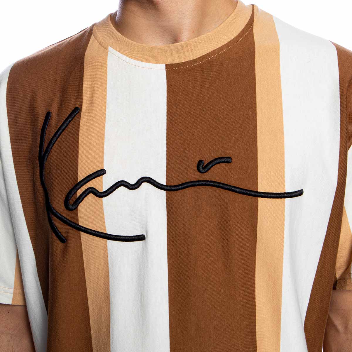 Karl Kani T Shirt Faded Stripe Signature Tee Beige Off White Brown Bludshop Com