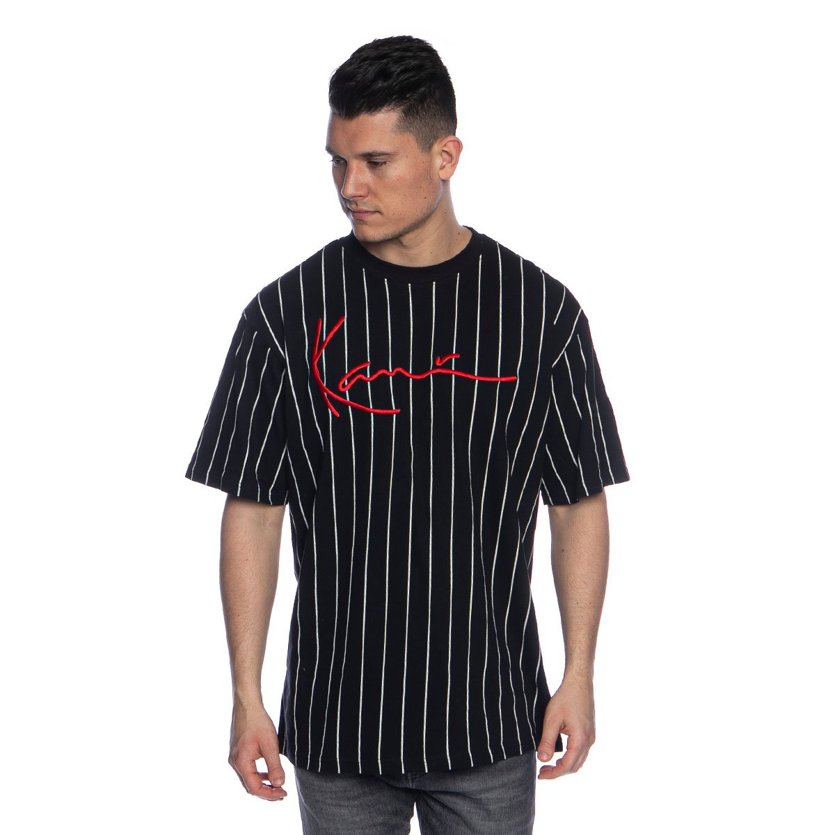 Karl Kani T-shirt Singnature Printstripe Tee black/white/red | Bludshop.com