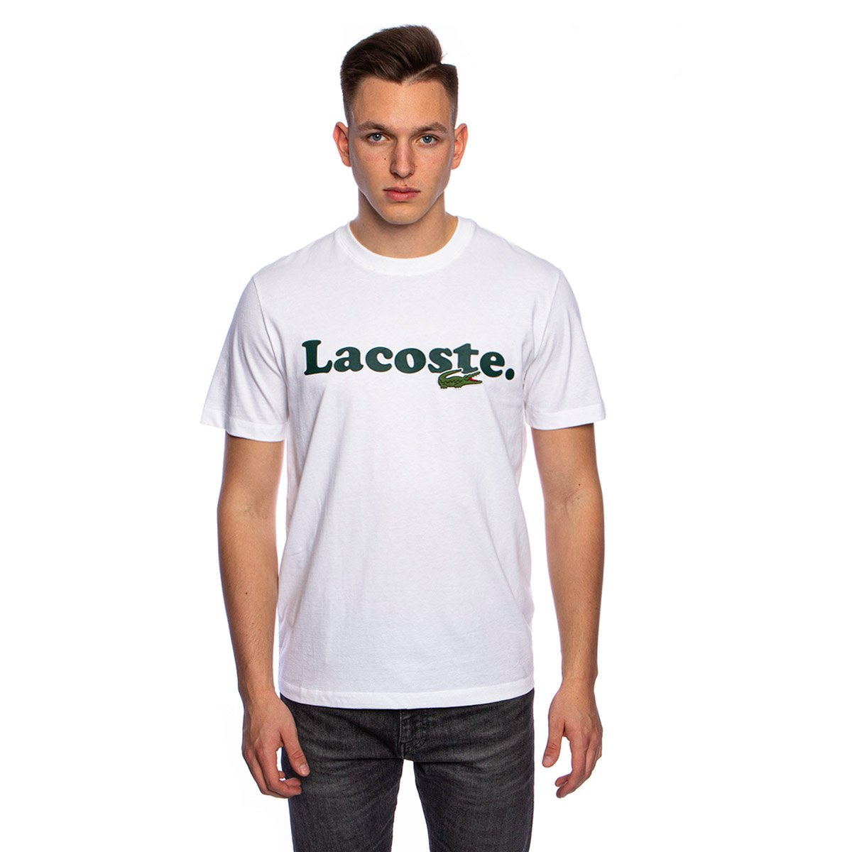 Lacoste Men's And Crocodile Branded Cotton T-shirt white | Bludshop.com