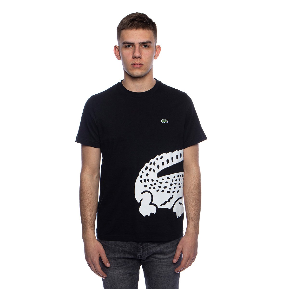 Lacoste Men\'s Print Crew black Crocodile T-shirt Oversized Neck