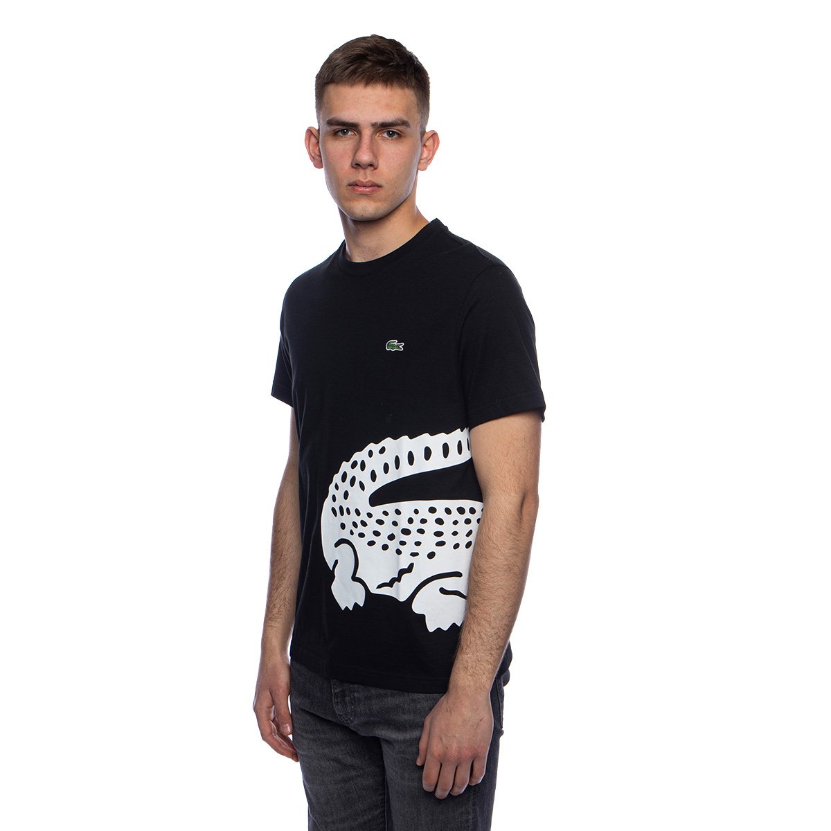 Lacoste Men's Oversized Crocodile Print Crew Neck T-shirt black