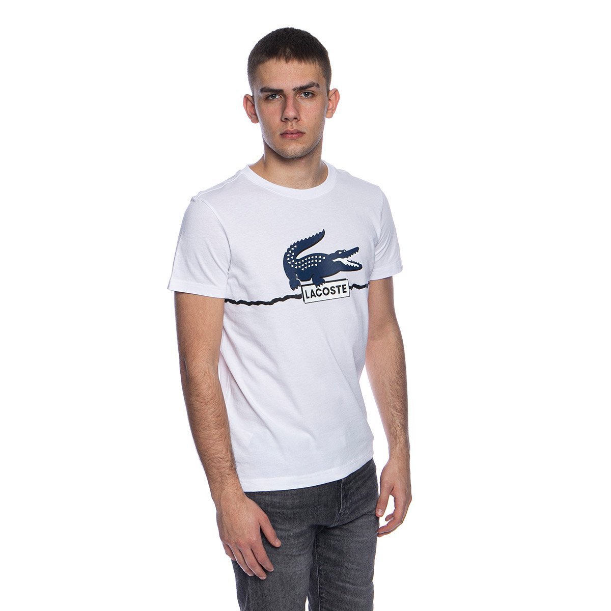 Lacoste Men's Sport Oversized Croc Crew Neck T-shirt white | Bludshop.com