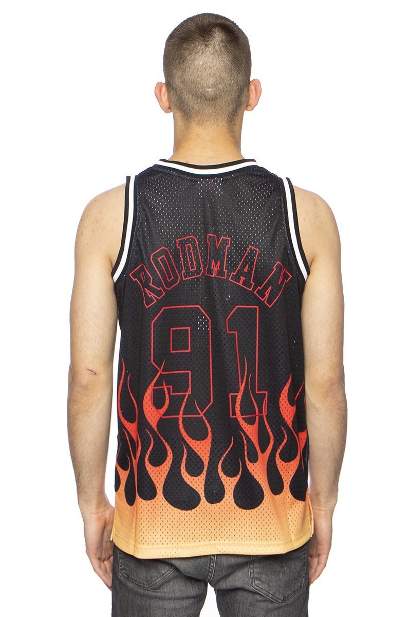  Mitchell & Ness Dennis Rodman 91 Replica Swingman Jersey  Chicago Bulls Black HWC Basketball Trikot : Sports & Outdoors