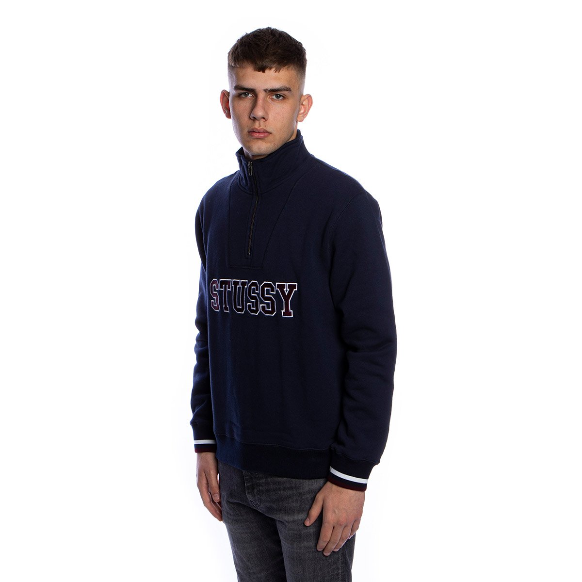 Stussy sweatshirt Contrast Rib Mock Neck navy Bludshop