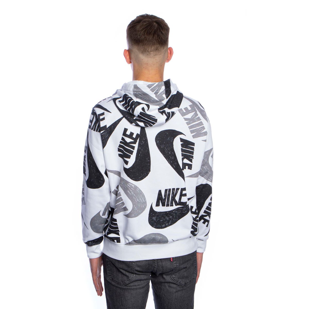 Sweatshirt Nike NSW Club Hoodie Po FT AOP 1 white/black | Bludshop.com