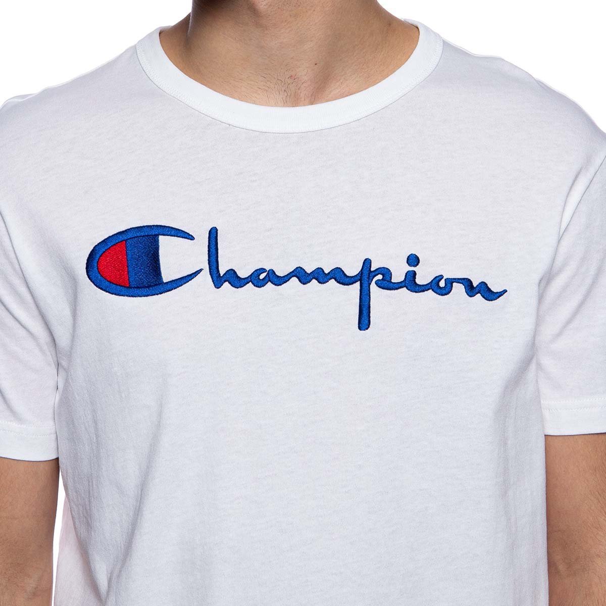 champion shirt blue and white