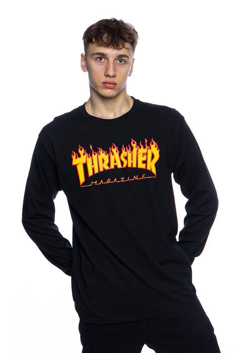 Thrasher Flame Logo Long Sleeve black | Bludshop.com