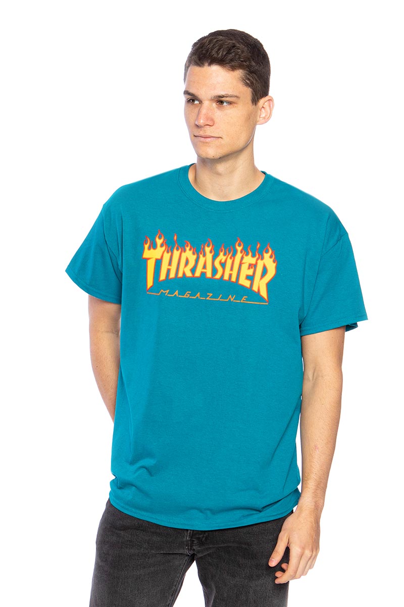 Thrasher t-shirt Flame Logo galapagos blue | Bludshop.com