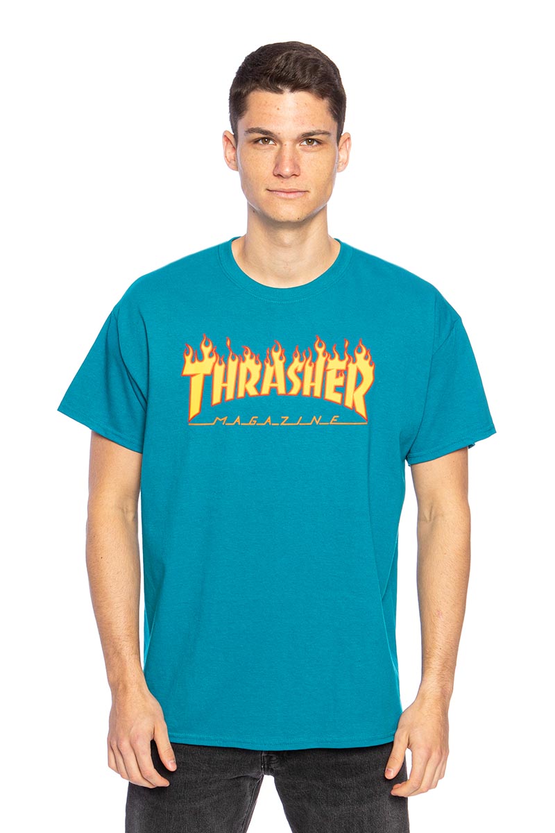 Thrasher t-shirt Flame Logo galapagos blue | Bludshop.com