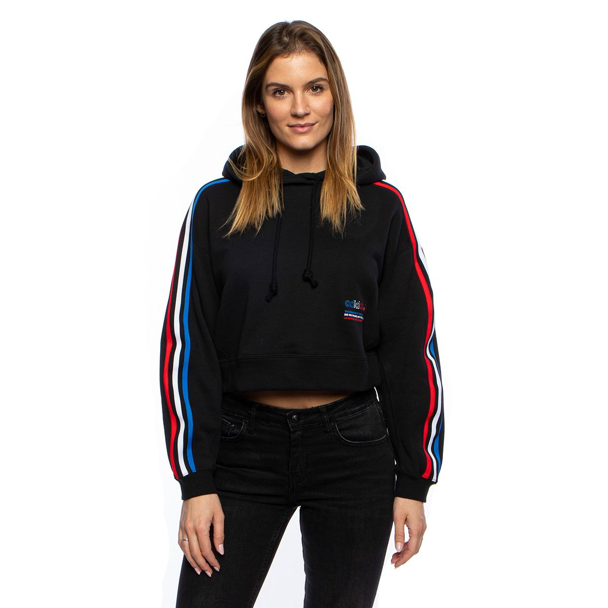 Adidas trefoil hotsell crop hoodie black