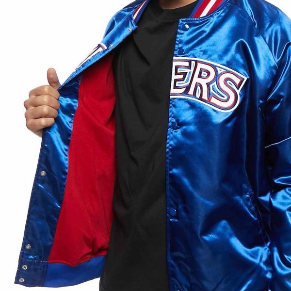 Mitchell And Ness Philadelphia 76ers Jacket Royal Lightweight Satin Jacket 