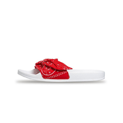 red bandana nike slides