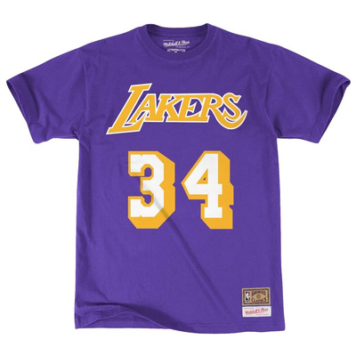 T-shirt Mitchell & Ness Los Angeles Lakers # 34 Shaquille O'Neal Name & Number Tee purple