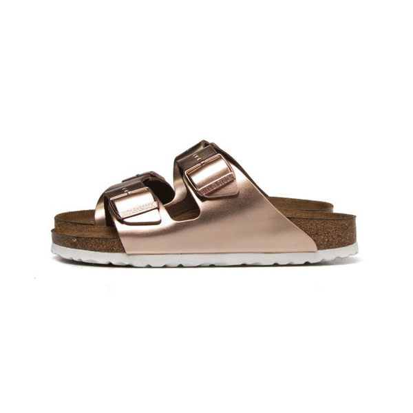 Klapki damskie Birkenstock Arizona BS Narrow Fit złote  (metallic copper 0952093)