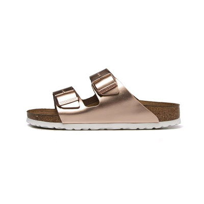 Klapki damskie Birkenstock Arizona BS Narrow Fit złote  (metallic copper 0952093)