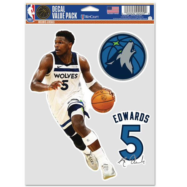 WinCraft NBA Multi Use 3 Fan Pack Decal Anthony Edwards Minnesota Timberwolves