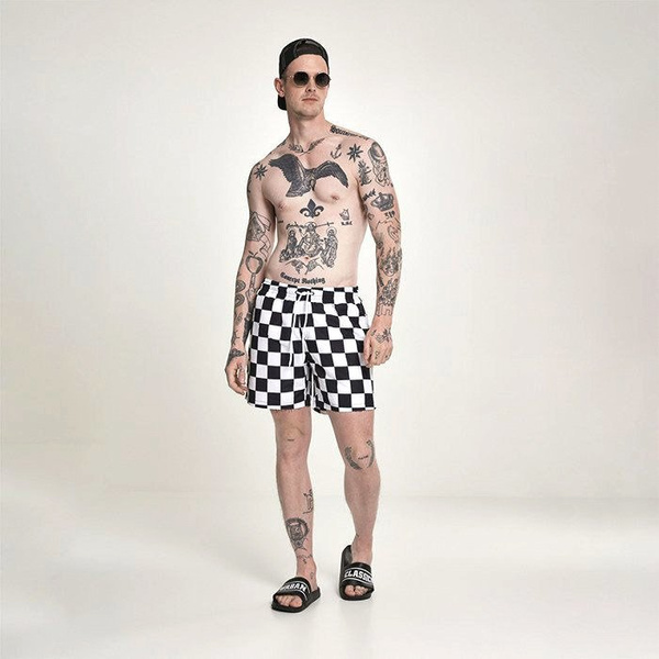 Szorty Urban Classics Check Swim Shorts black / white