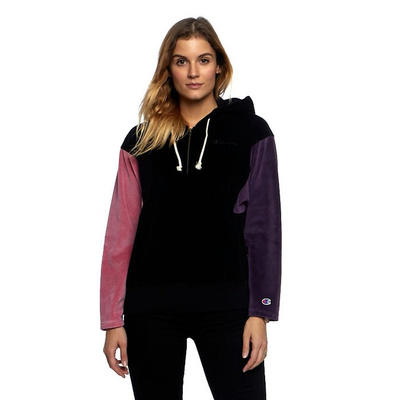 Champion WMNS Sweatshirt Zip-Up Velour Colour Block Hoodie black