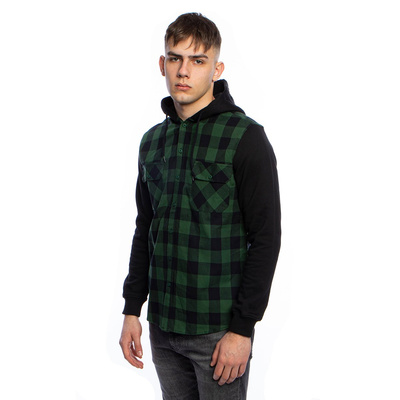 Bluza Urban Classics Hooded Checked Flanell Sleeve Shirt zielona