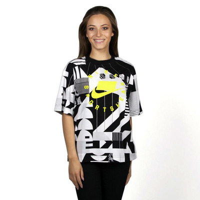 Nike women t-shirt NSW NSP Top SS AOP black / white / toxic green
