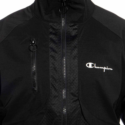 Champion Reflective Logo Mesh Panel High Neck Zip-Up Top Jacket black