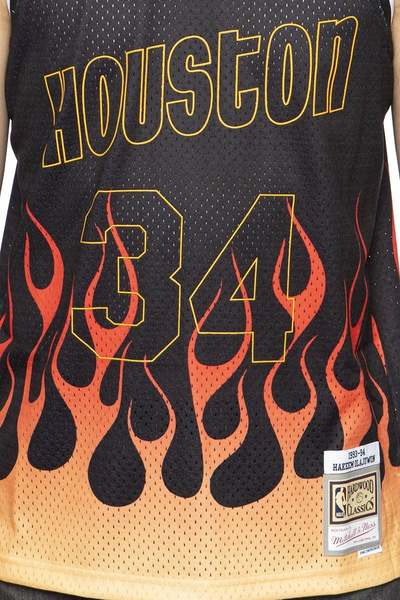 Mitchell & Ness Houston Rockets #34 Hakeem Olajuwon black NBA Flames Swingman Jersey