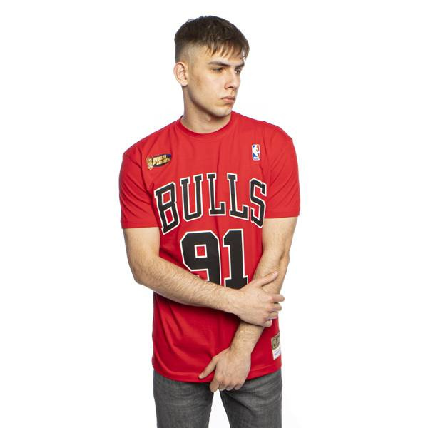 T-shirt Mitchell & Ness Chicago Bulls # 91 Dennis Rodman Name & Number Tee red