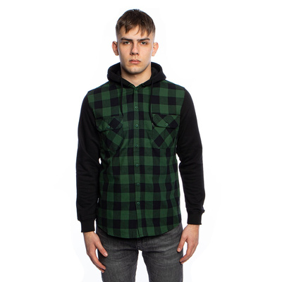 Bluza Urban Classics Hooded Checked Flanell Sleeve Shirt zielona