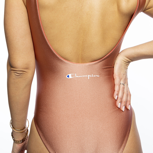 Dwustronny strój kąpielowy Champion Script Logo Swimming Suit brzoskwiniowy