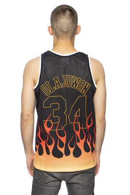 Koszulka Mitchell & Ness Houston Rockets #34 Hakeem Olajuwon czarna NBA Flames Swingman Jersey
