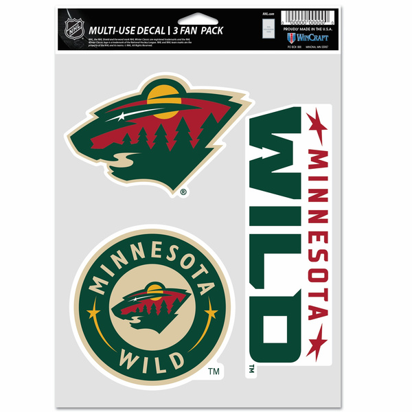 WinCraft NHL Multi Use 3 Fan Pack Decal Minnesota Wild Round