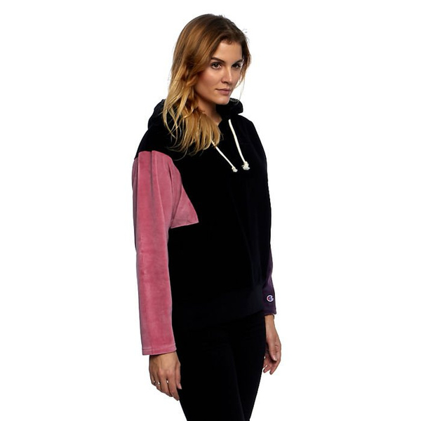 Bluza damska Champion Zip-Up Velour Colour Block Hoodie black