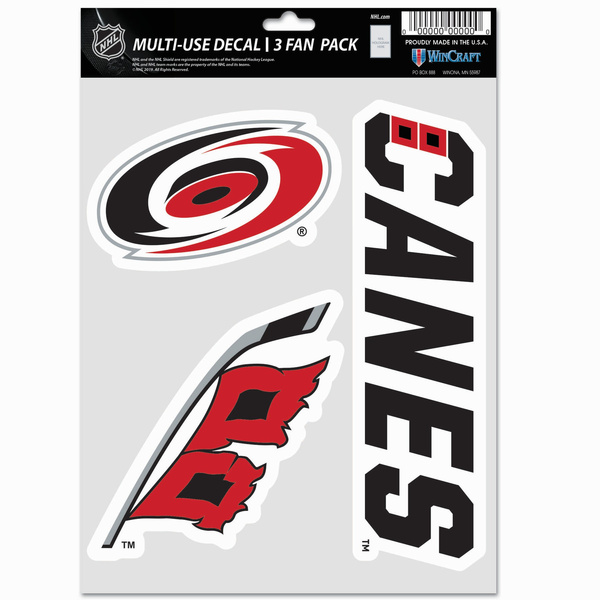 WinCraft NHL Multi Use 3 Fan Pack Decal Carolina Hurricanes