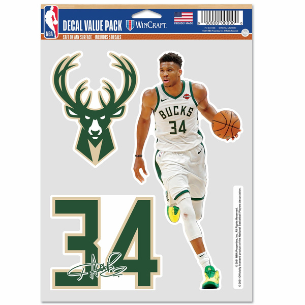 WinCraft NBA Multi Use 3 Fan Pack Decal Giannis Antetokounmpo Milwaukee Bucks
