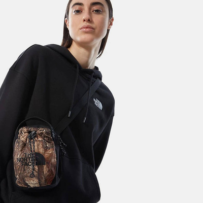 The North Face Bozer Pouch Shoulder Bag tan forest floor print/black