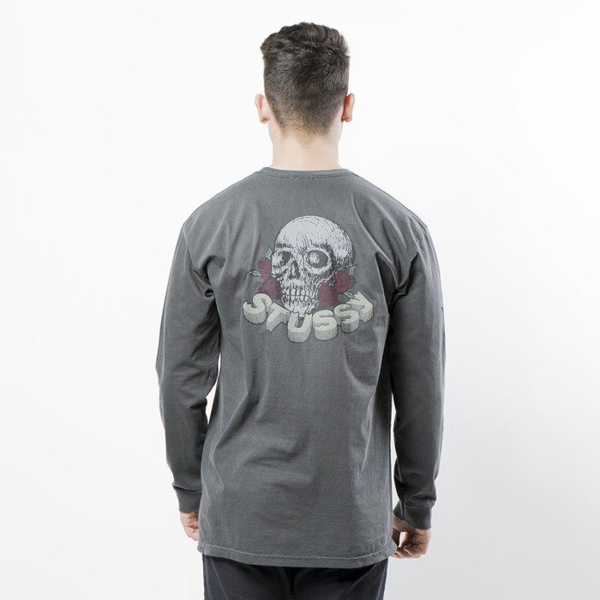 Stussy koszulka Skull & Roses Pig Dyed LS Tee black