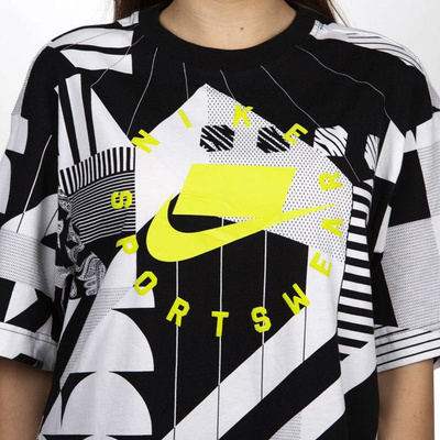 Nike women t-shirt NSW NSP Top SS AOP black / white / toxic green
