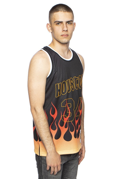 Koszulka Mitchell & Ness Houston Rockets #34 Hakeem Olajuwon czarna NBA Flames Swingman Jersey