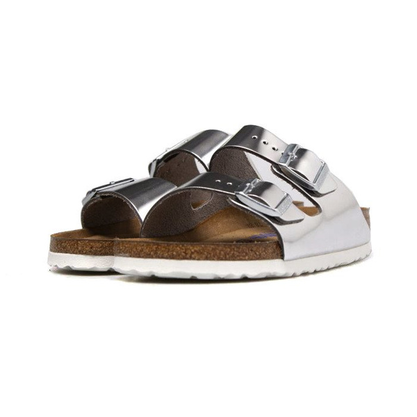 Klapki damskie Birkenstock Arizona BS Narrow Fit srebrne (1005961)