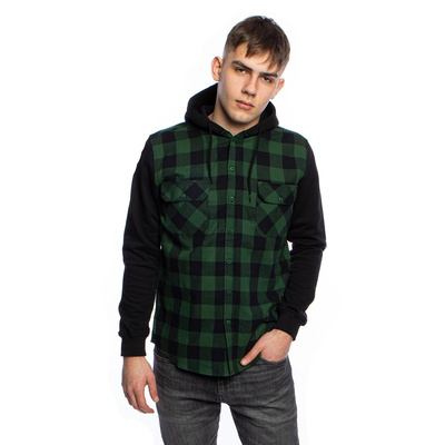 Bluza Urban Classics Hooded Checked Flanell Sleeve Shirt zielona