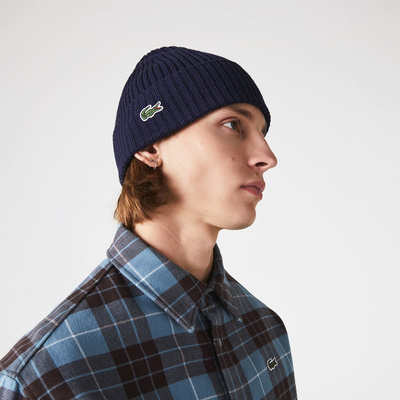 Czapka zimowa Lacoste Men's Ribbed Wool Beanie granatowa