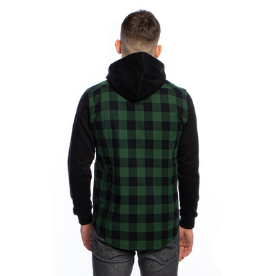 Urban Classics Hooded Checked Flanell Sleeve Shirt black/forest green
