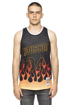 Koszulka Mitchell & Ness Houston Rockets #34 Hakeem Olajuwon czarna NBA Flames Swingman Jersey