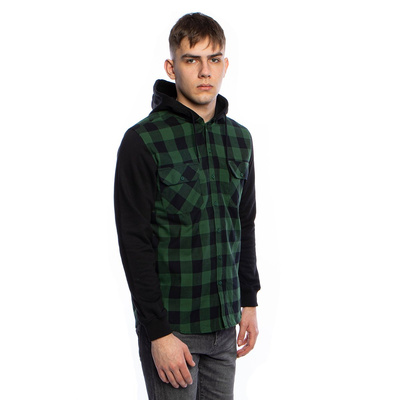 Bluza Urban Classics Hooded Checked Flanell Sleeve Shirt zielona