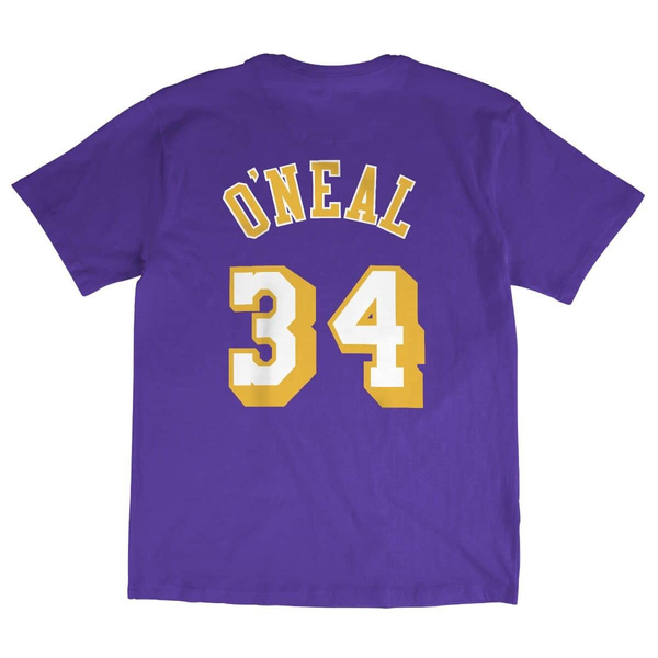 Koszulka Mitchell & Ness Los Angeles Lakers # 34 Shaquille O'Neal Name & Number Tee fioletowa